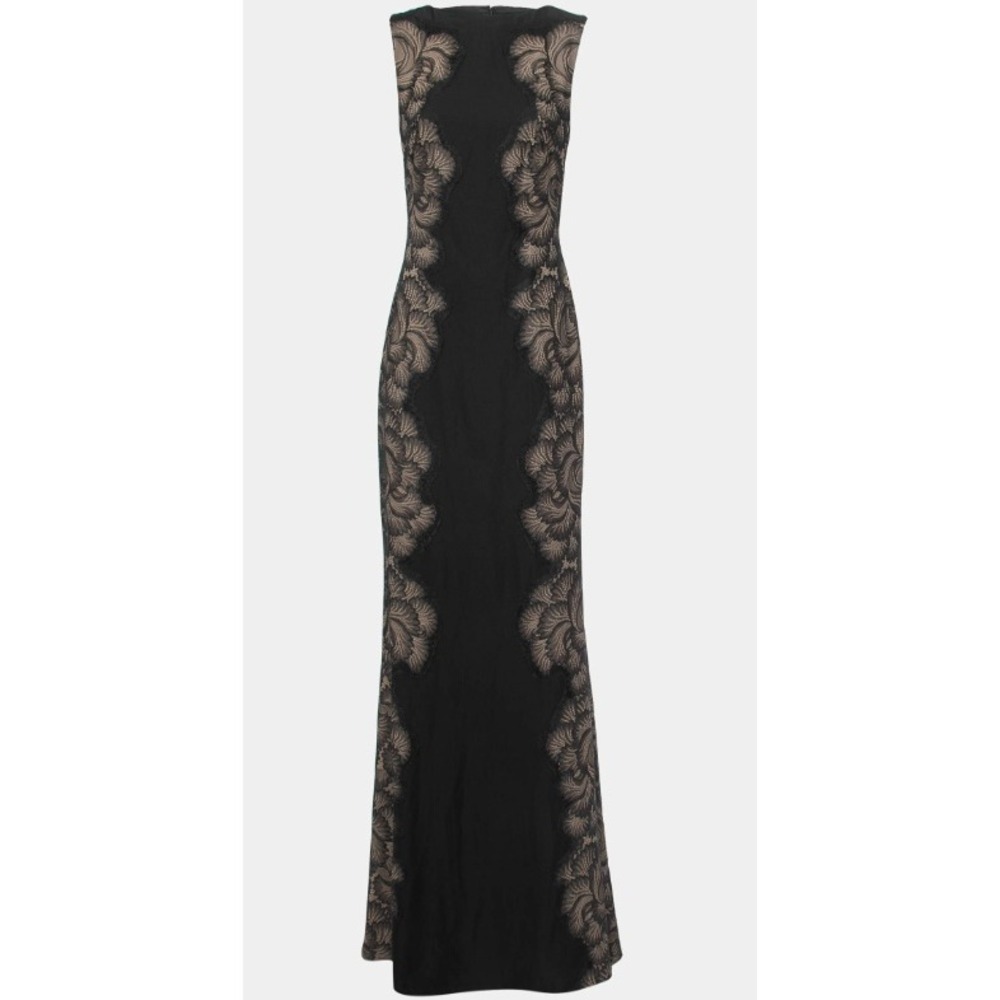 Tadashi Shoji Black Beige Floral Lace Contour Mermaid Gown Dress 14